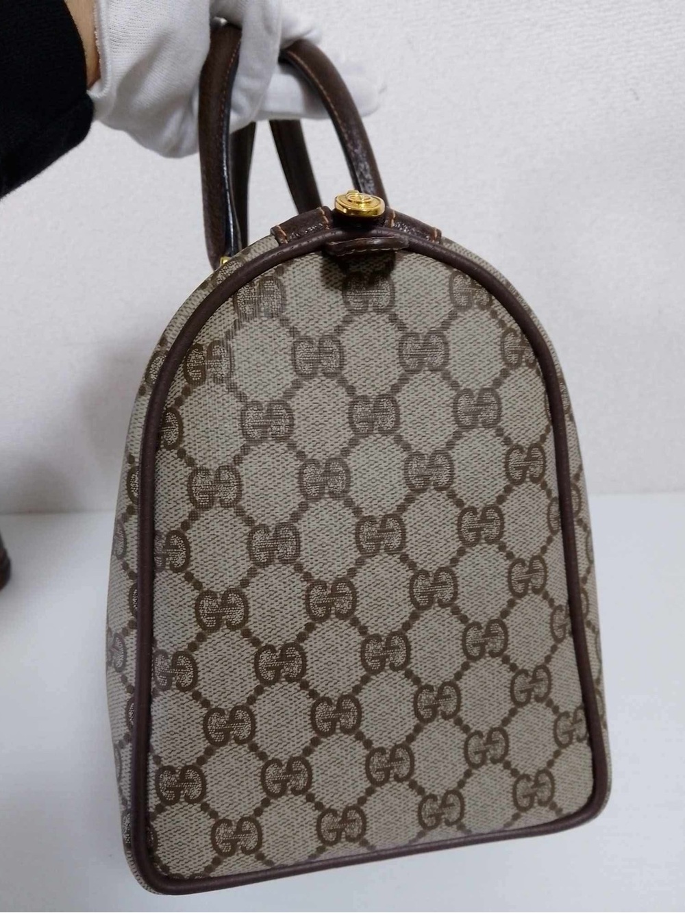 Gucci Brown GG Supreme Canvas Boston Bag with SherryLine - Picture 3 of 12